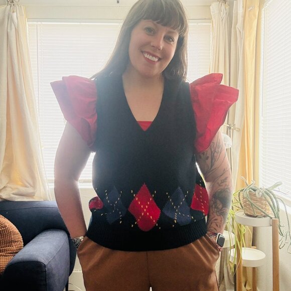 Vintage Sweater Vest 90s Lizsport Navy Argyle Sleeveless | Petite S/M - Picture 9 of 10